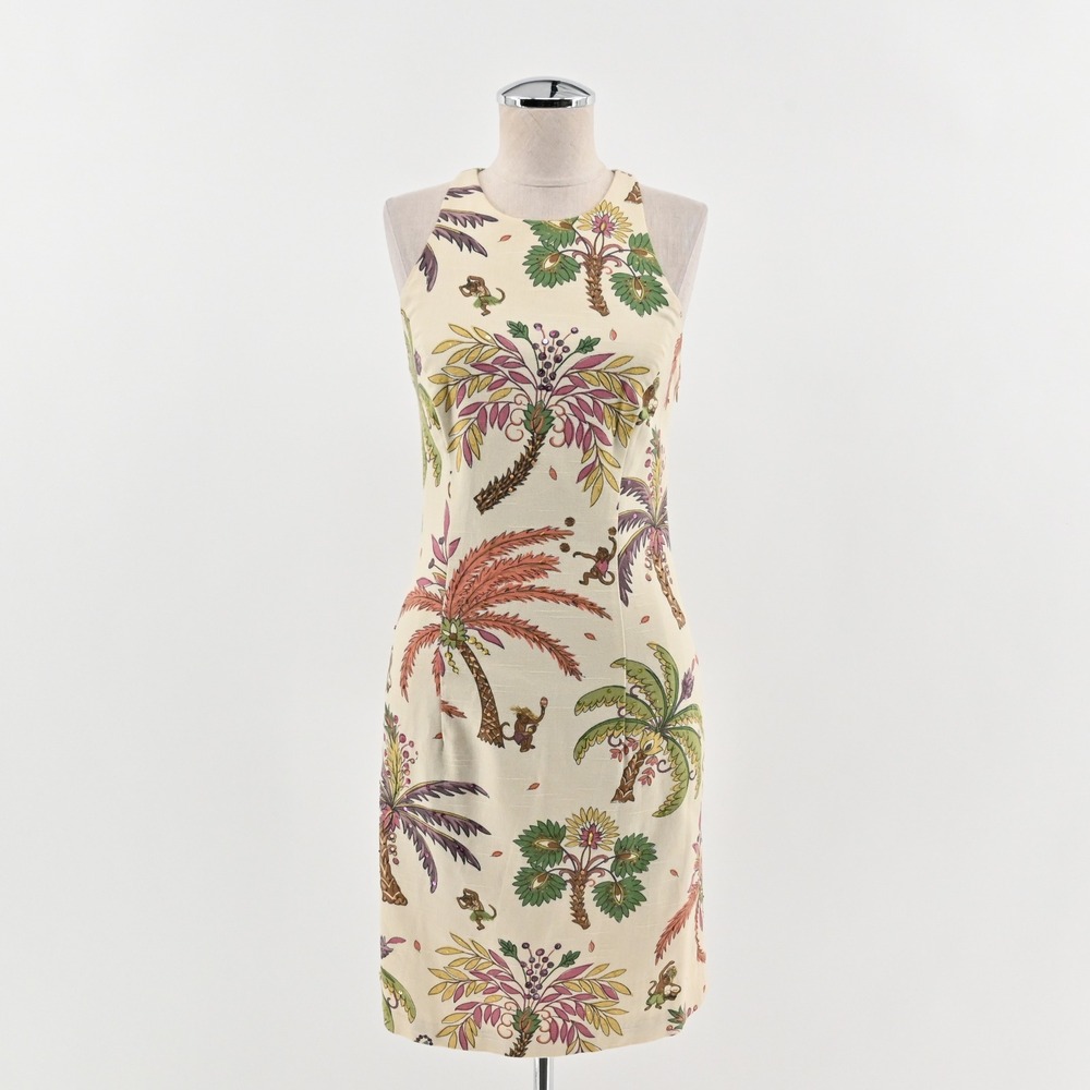 Muse Y2k Monkey‎ Palm Dress Size 2 Cream Multicolor Cotton Novelty Racerback